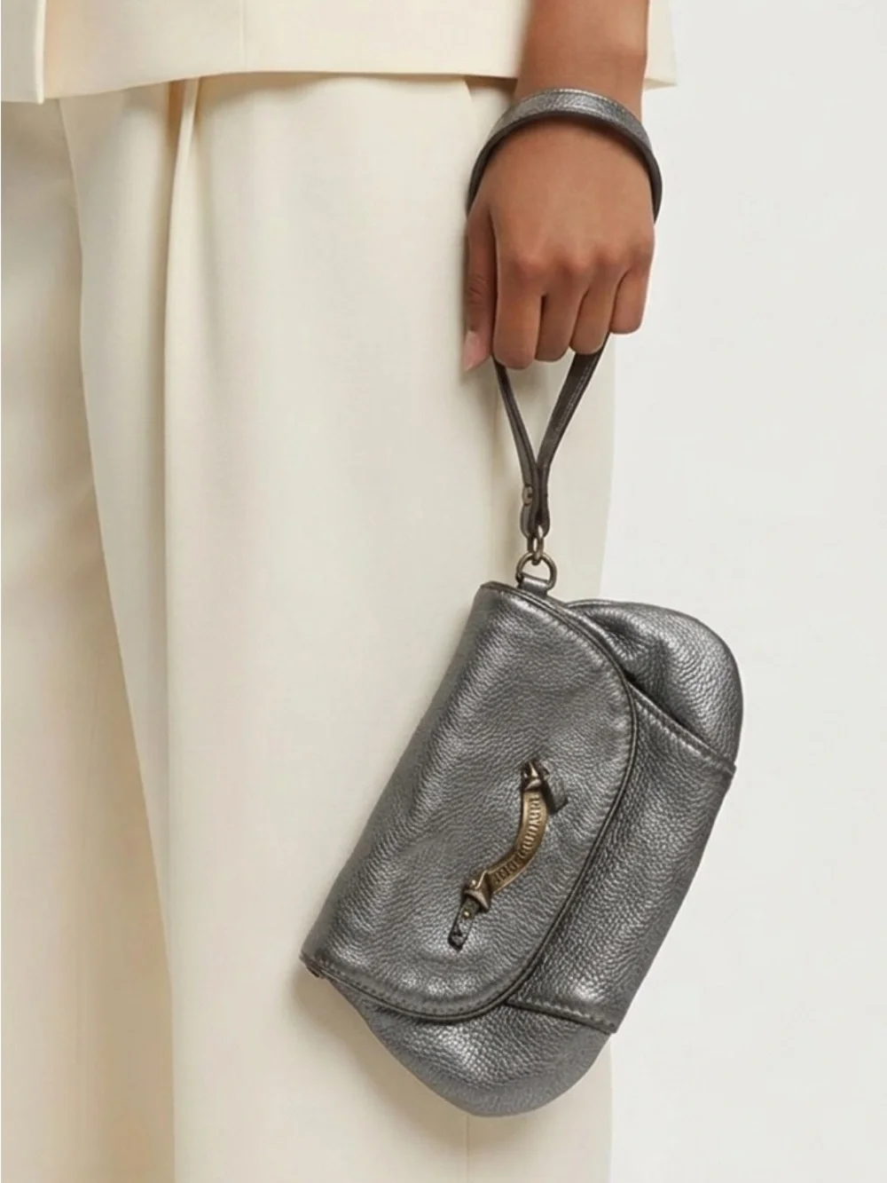 Juicy Couture Metallic Charcoal Pebbled Leather Wristlet